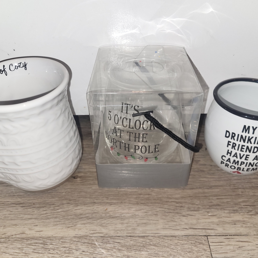 Set of Three White and Black Mugs